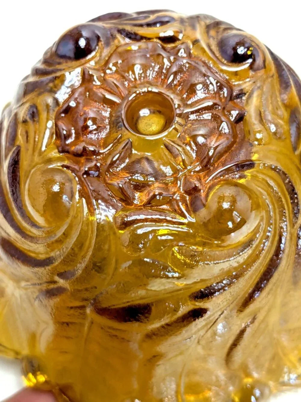 Vintage Indiana Glass Wild Rose Amber Carnival Glass Candle Holders Set Of 2